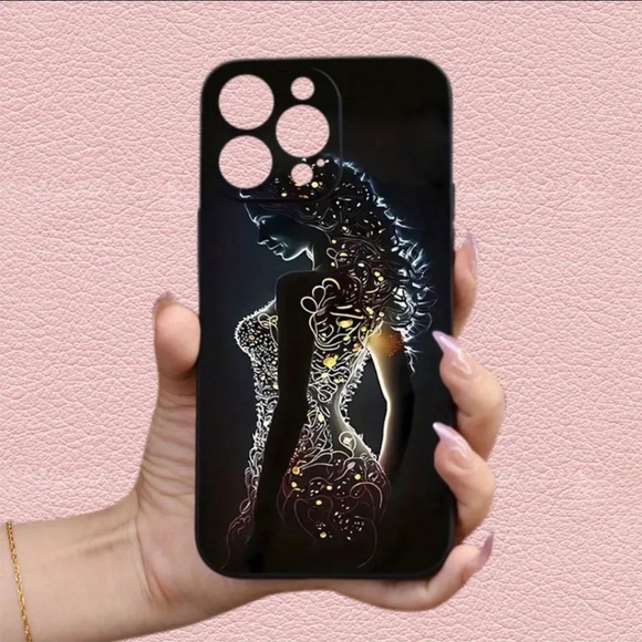 Creative Girl Printed Phone Case For iPhone 15 Pro - BLACK- CLEARANCE - Picture 2 of 6